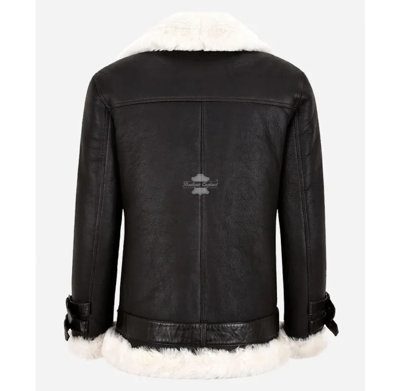 Luxury Side Zip Sheepskin Pilot Jacket Women Shearling Fur b3 RAF Jacket