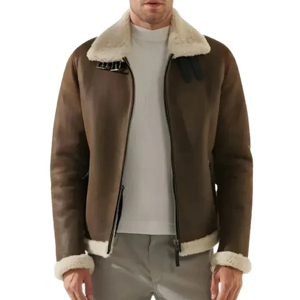 Men's Brown Faux Shearling B3 Leather Jacket
