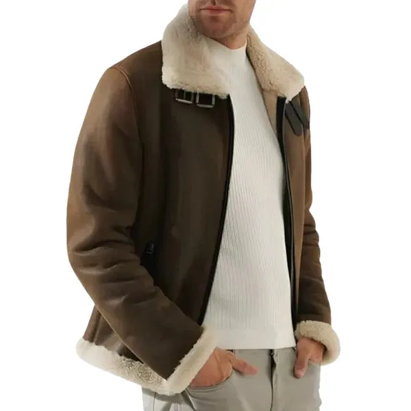Men's Brown Faux Shearling B3 Leather Jacket
