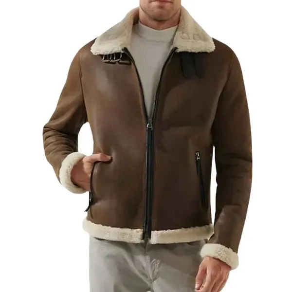 Men's Brown Faux Shearling B3 Leather Jacket