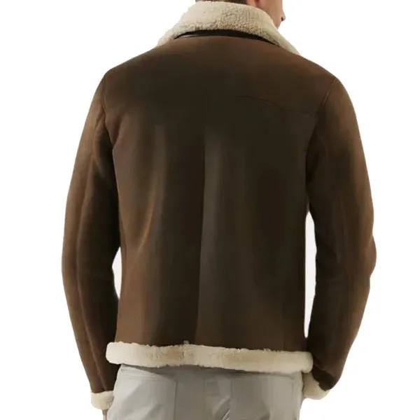 Men's Brown Faux Shearling B3 Leather Jacket