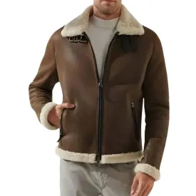 Men's Brown Faux Shearling B3 Leather Jacket