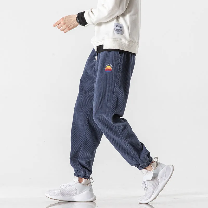 Mens Corduroy Pants Corduroy Pants Elastic Waist Ankle-Tied Harem Men's Casual Pants