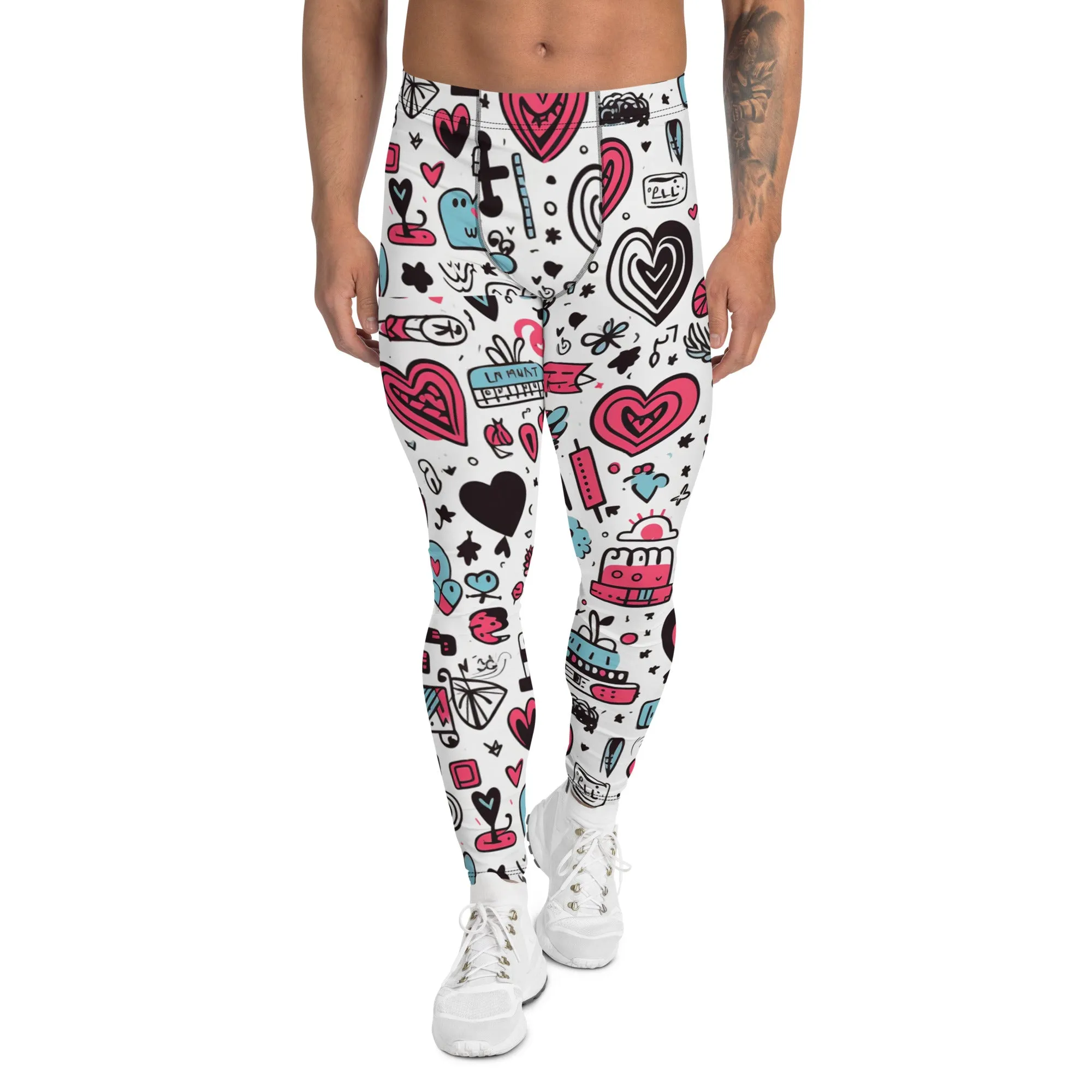 Men's Leggings, Hearts, Valentine's Day, Love, Workout, Party Pants