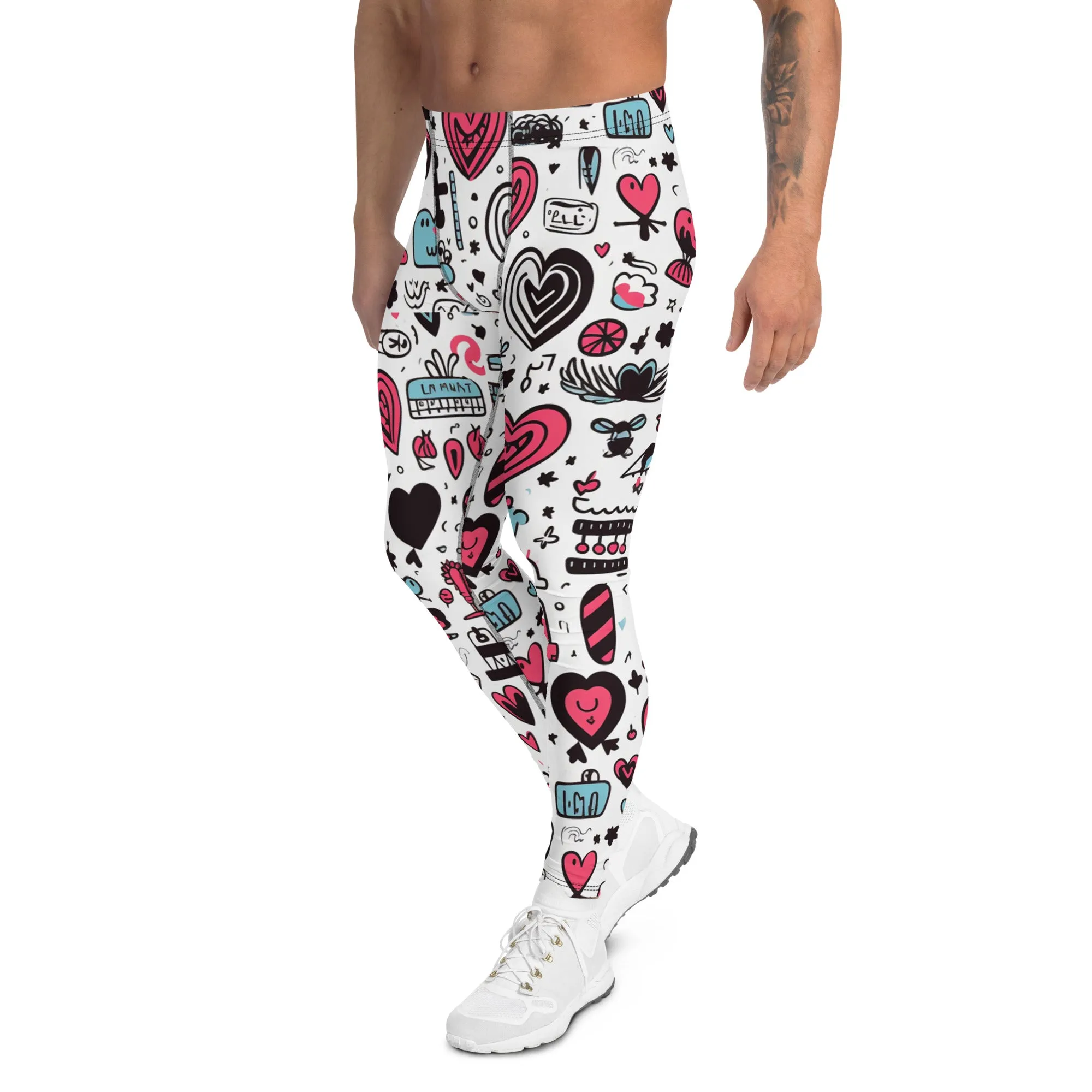Men's Leggings, Hearts, Valentine's Day, Love, Workout, Party Pants