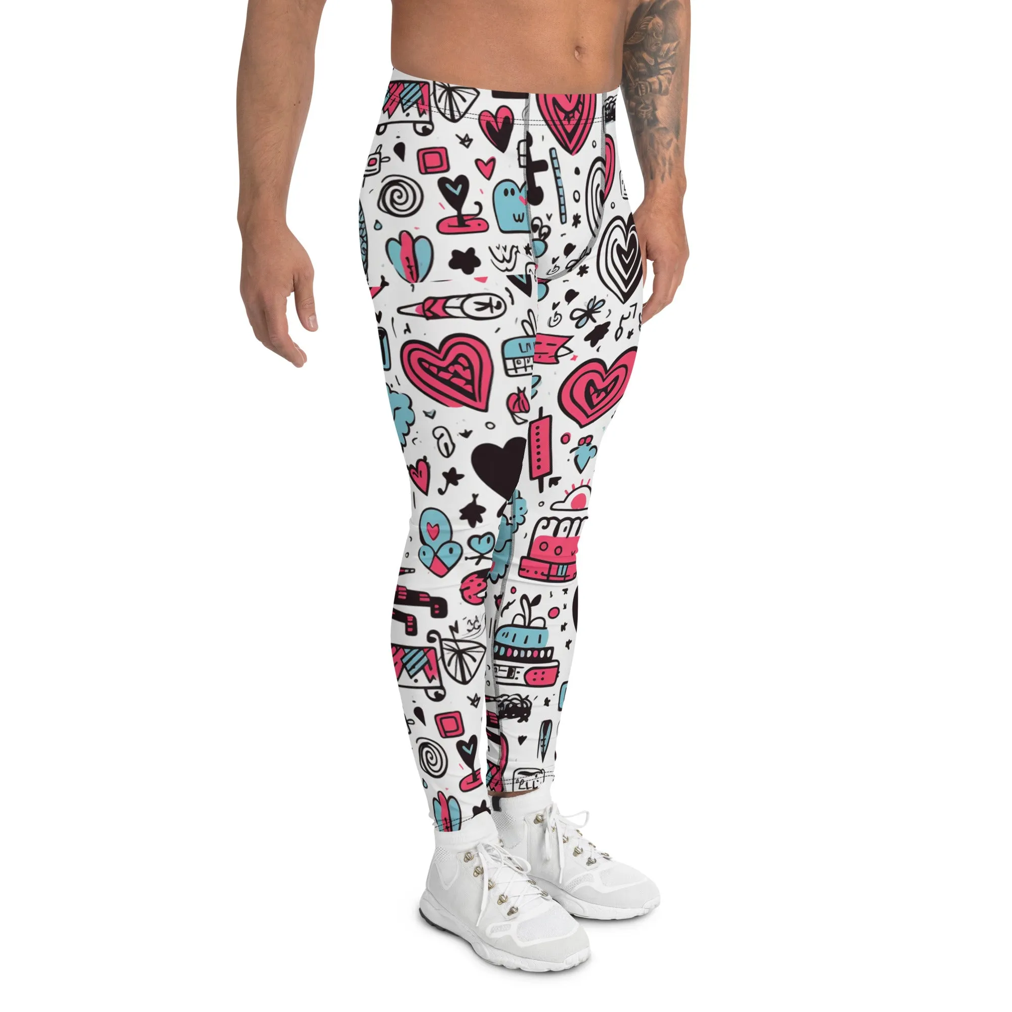 Men's Leggings, Hearts, Valentine's Day, Love, Workout, Party Pants