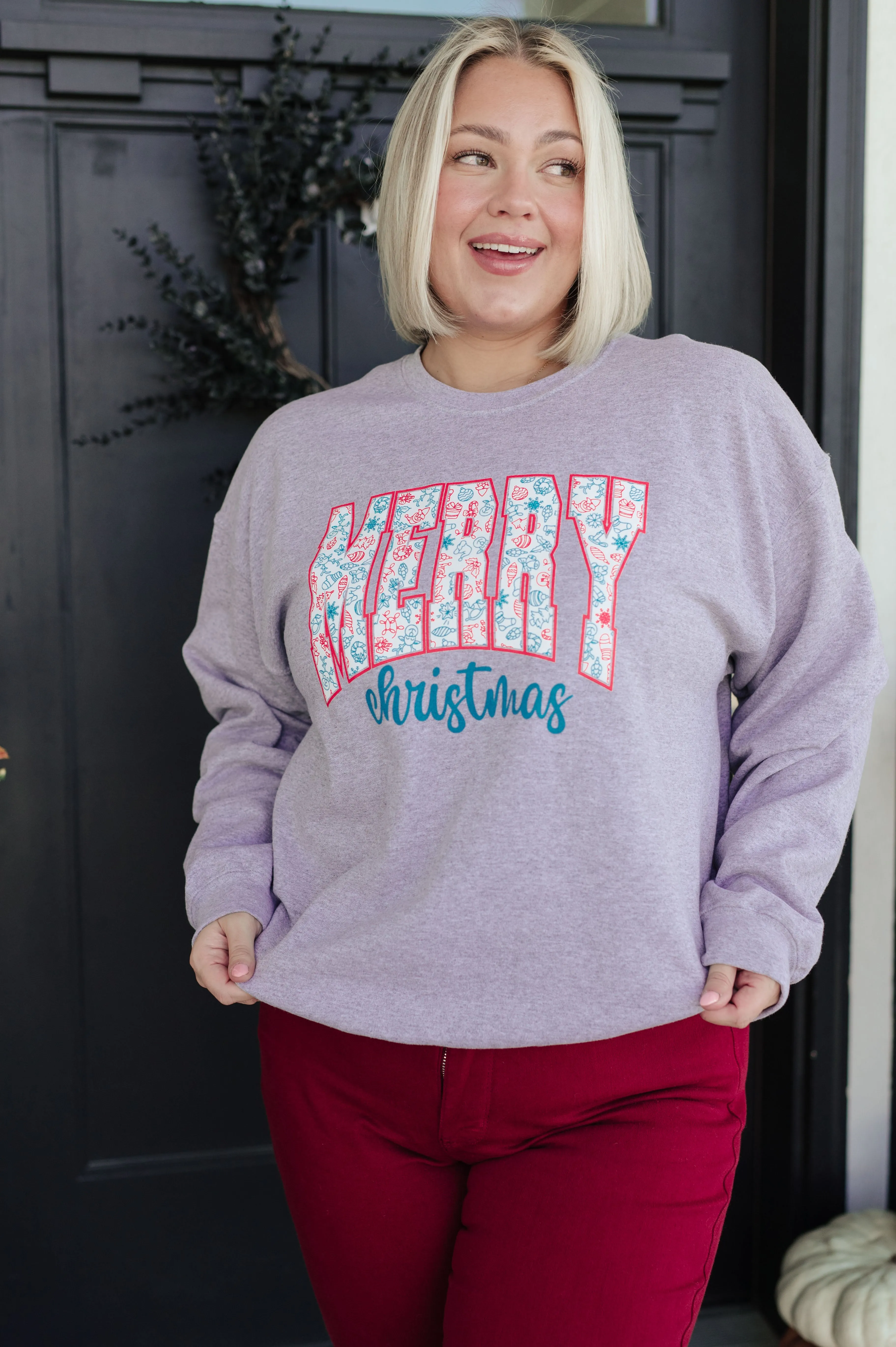 Merry Christmas Sweatshirt in Grey (Reg & Curvy)