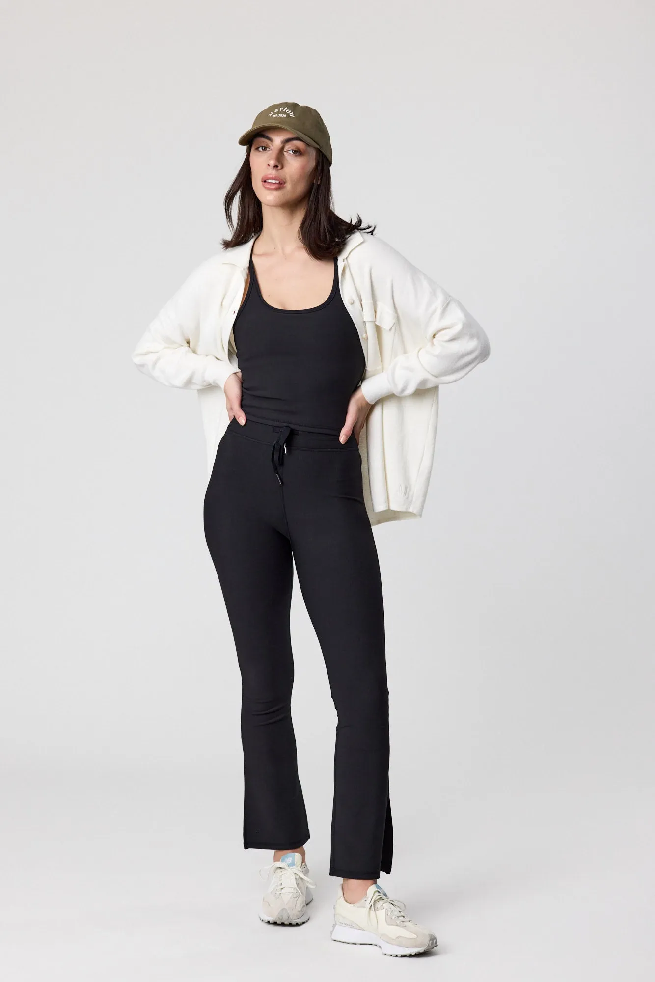 Mini Rib Active Split Legging - Black