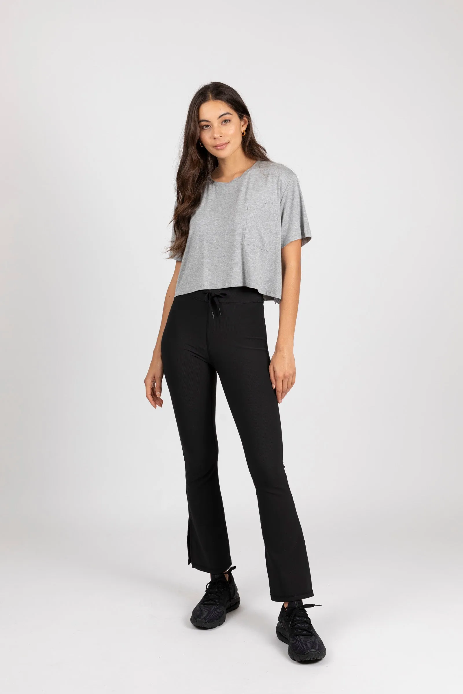 Mini Rib Active Split Legging - Black