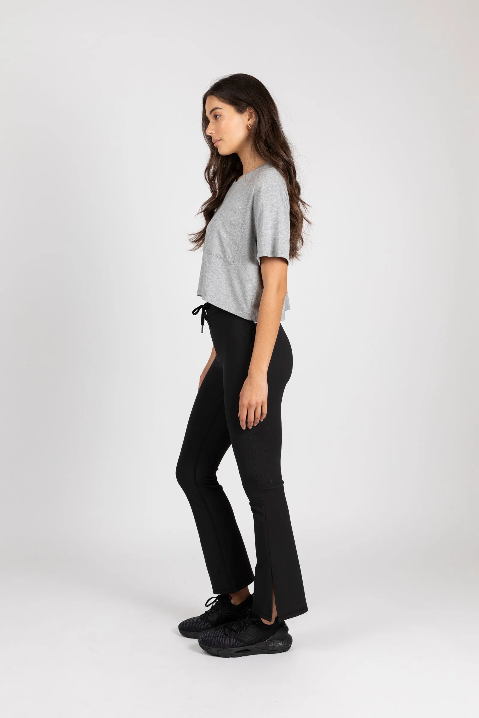 Mini Rib Active Split Legging - Black