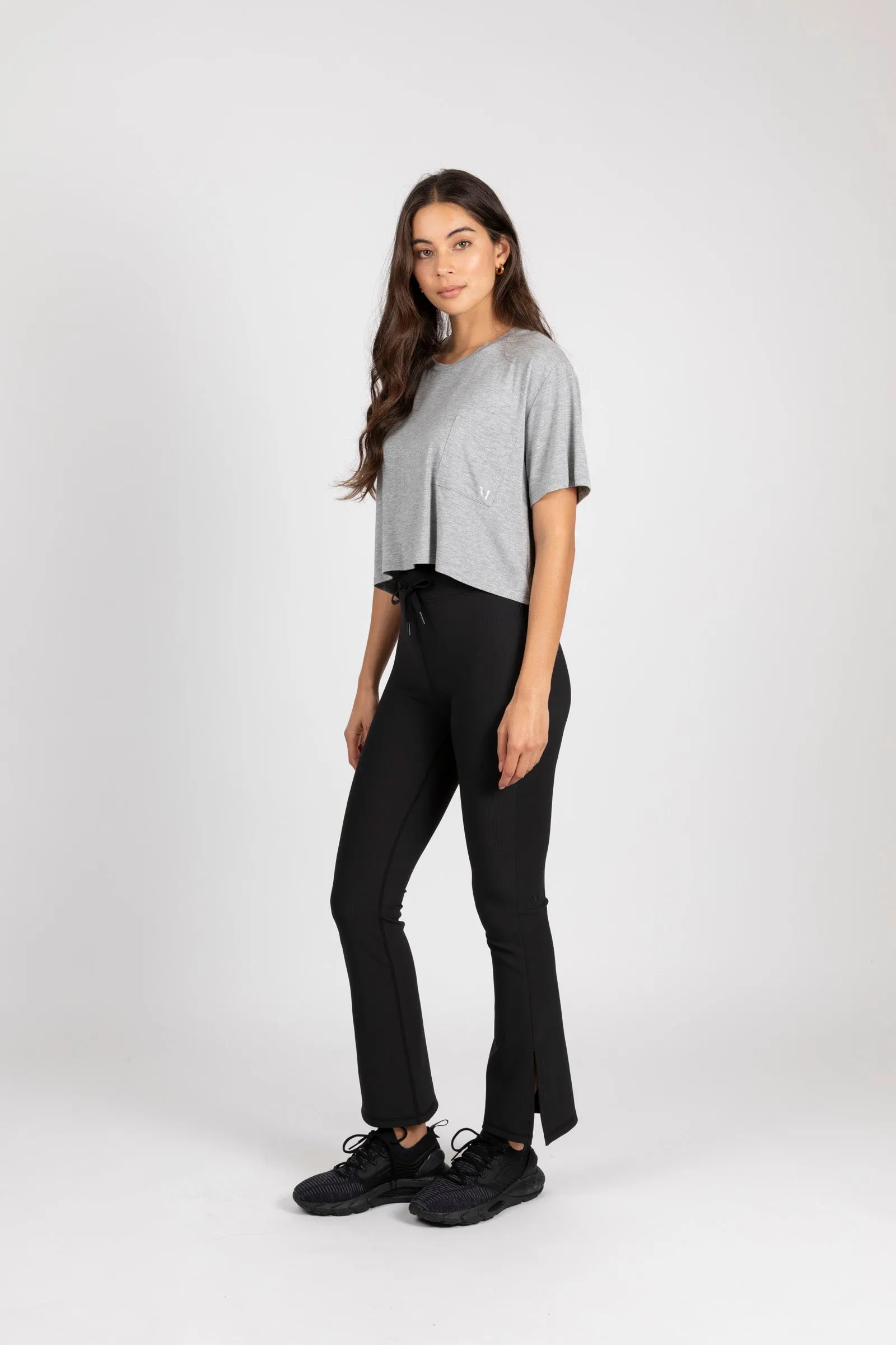Mini Rib Active Split Legging - Black