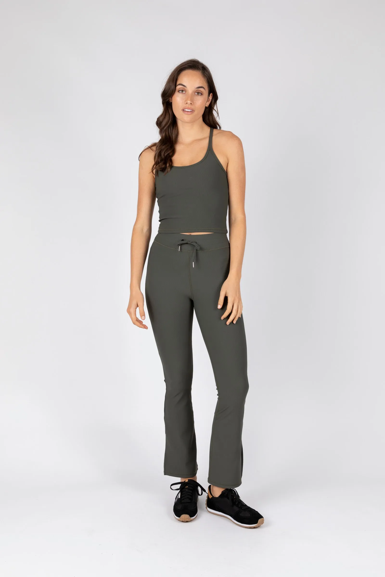 Mini Rib Active Split Legging - Olive