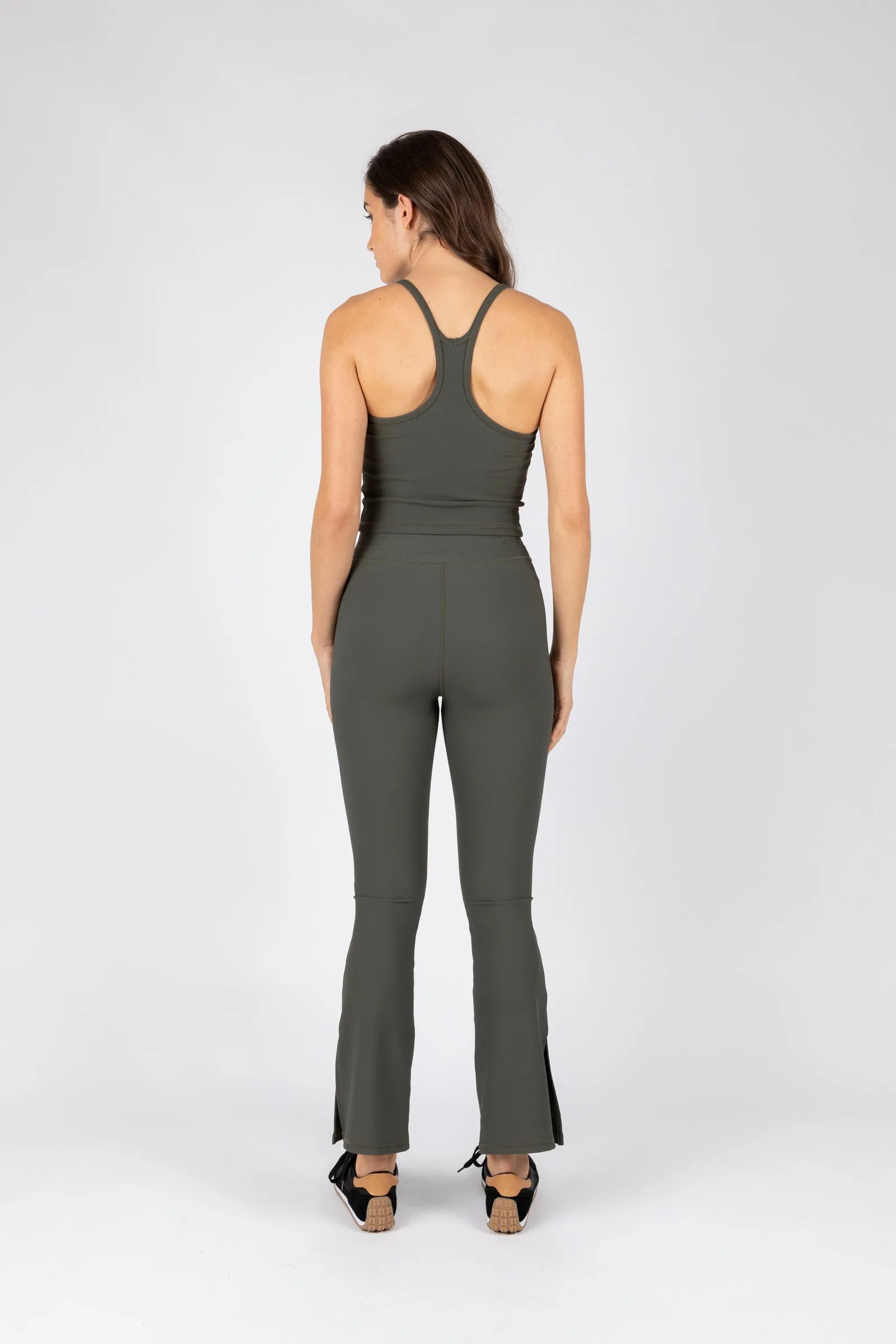 Mini Rib Active Split Legging - Olive