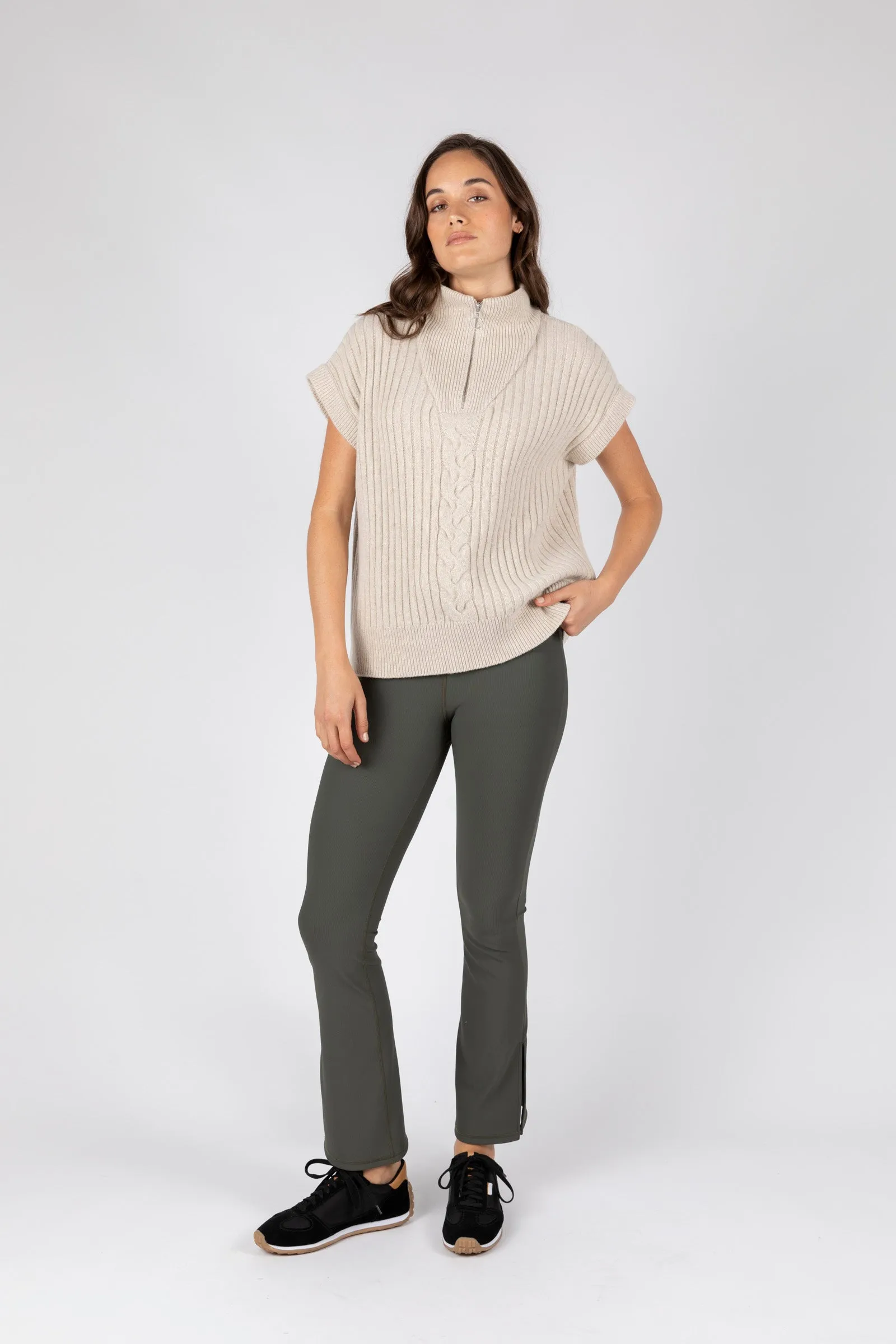 Mini Rib Active Split Legging - Olive