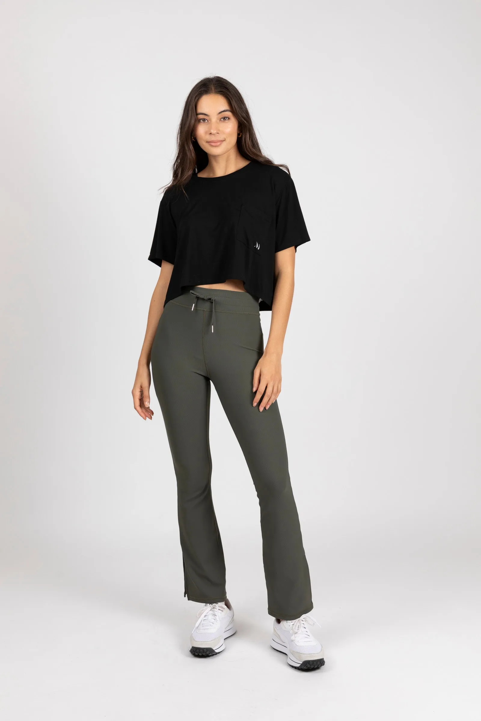 Mini Rib Active Split Legging - Olive