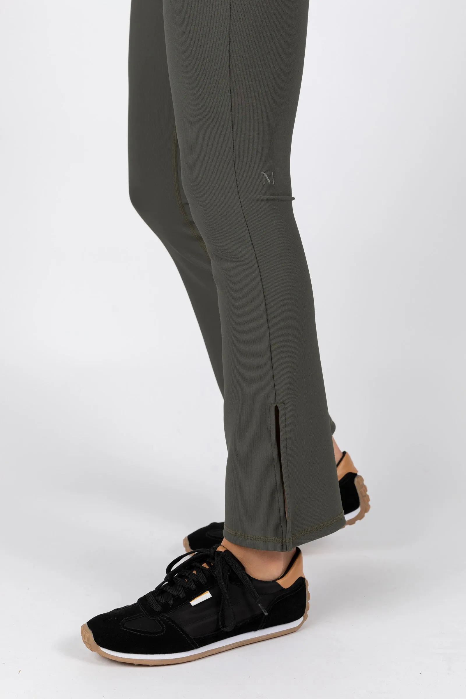 Mini Rib Active Split Legging - Olive