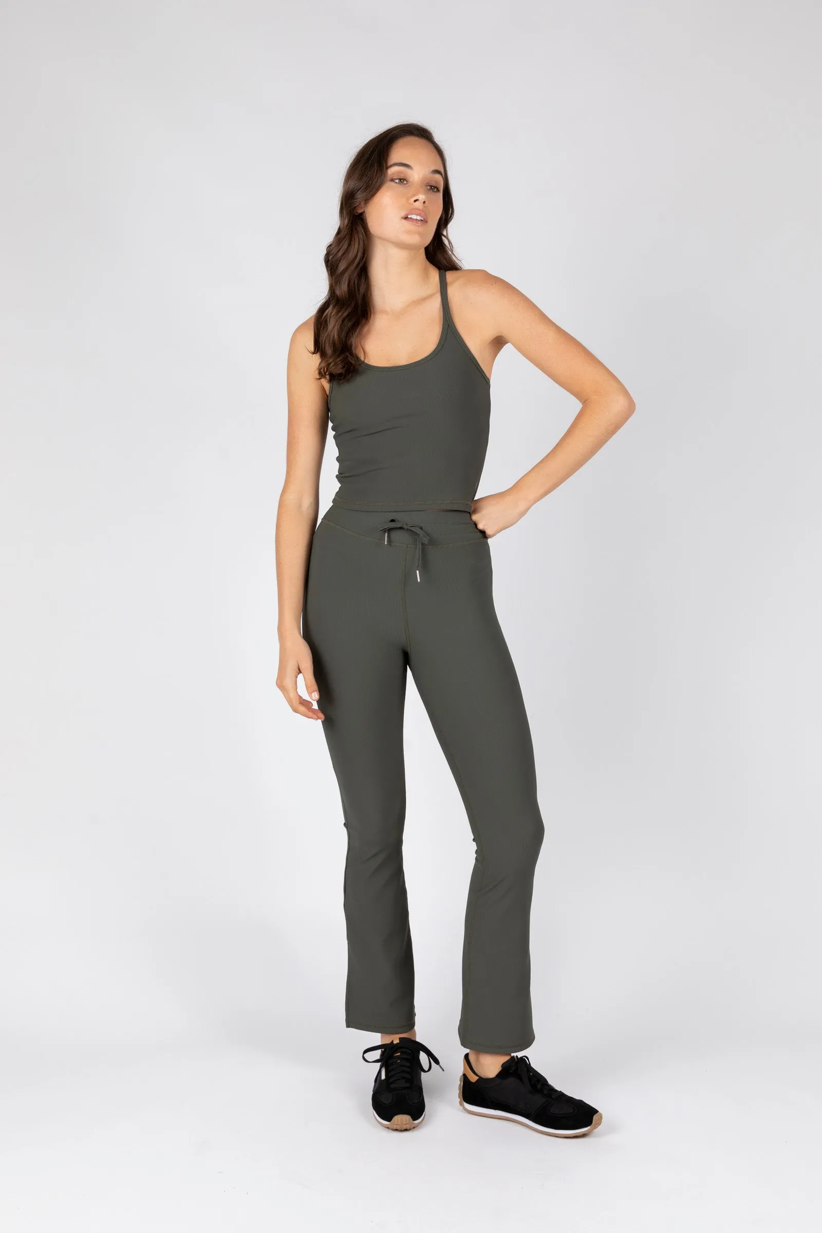Mini Rib Active Split Legging - Olive