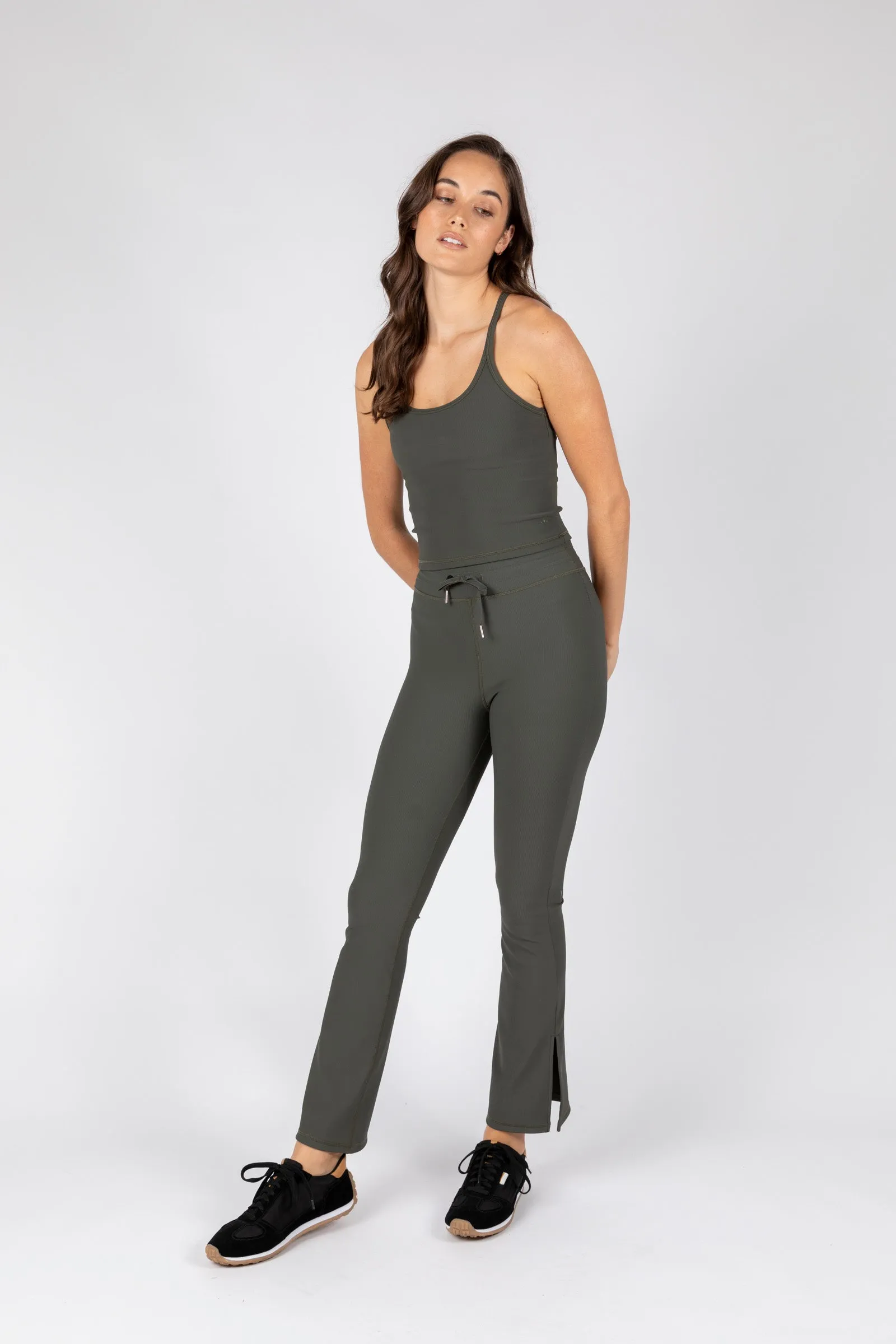Mini Rib Active Split Legging - Olive