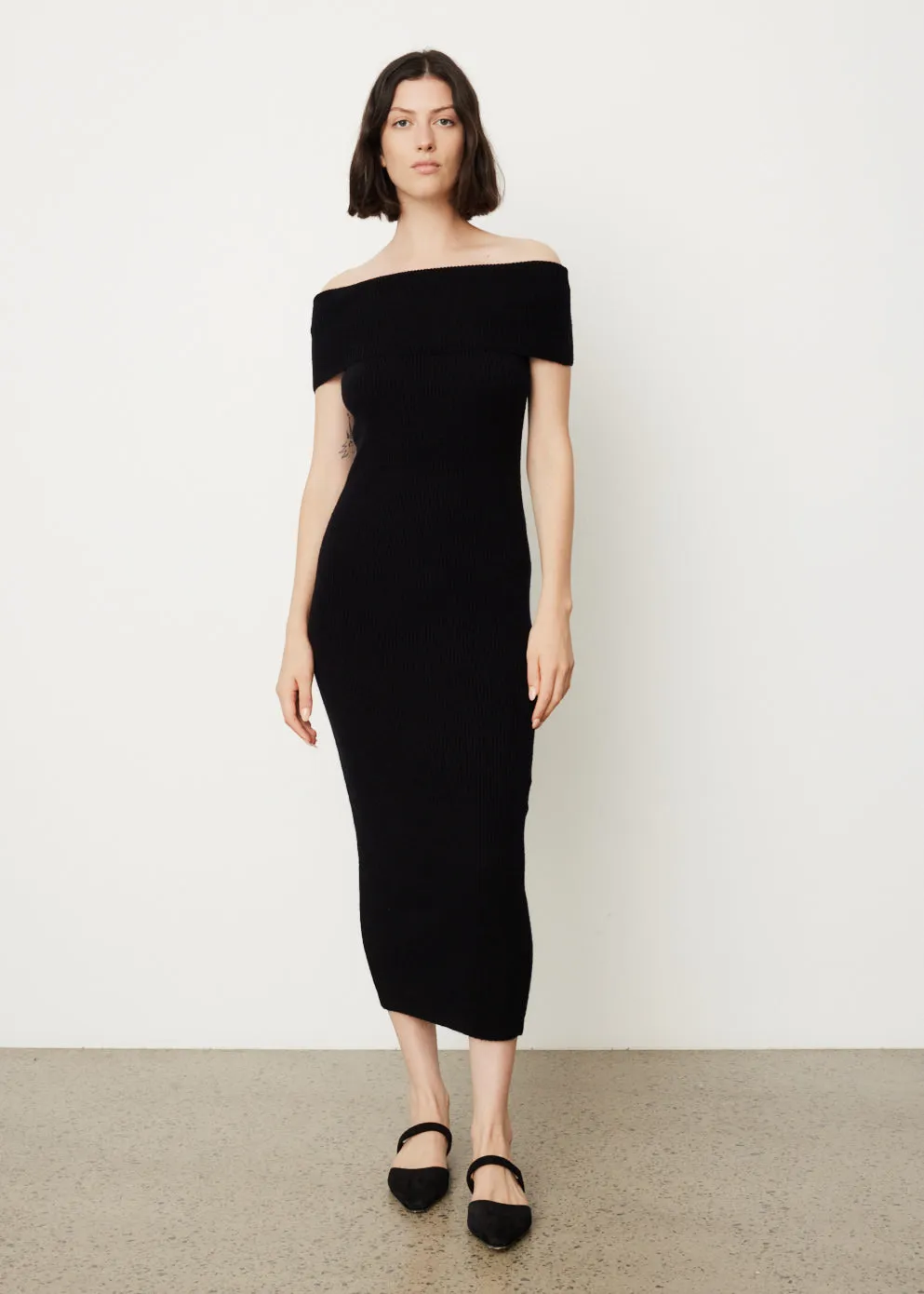 Off-Shoulder Rib Knit Dress