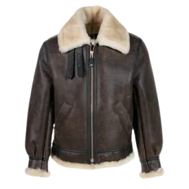 Ollie Men's Classic Leather Fur Lining Bomber Jacket Brown