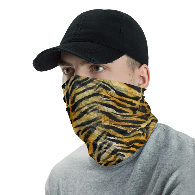 Orange Tiger Striped Neck Gaiter, Animal Print Mouth Face Coverings Masks-Made in USA/EU