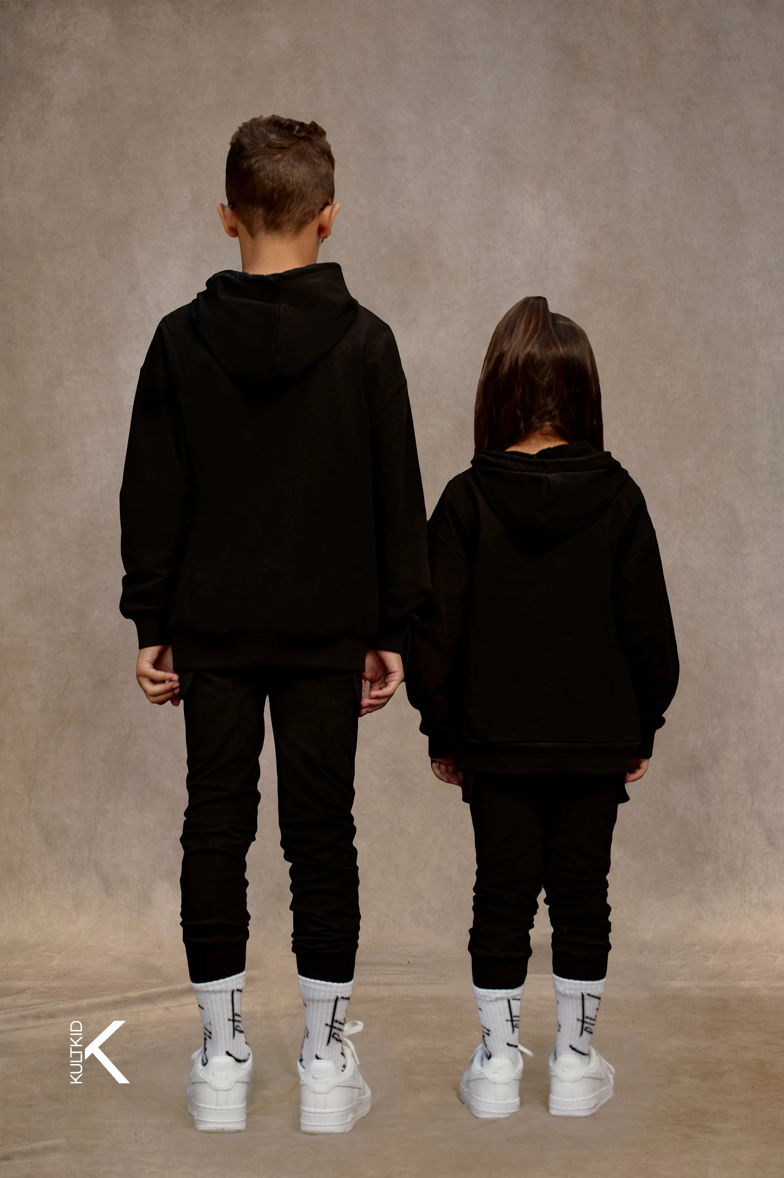 Oversized Cargo Hoodie & Tapered Joggers Set in Triple Black