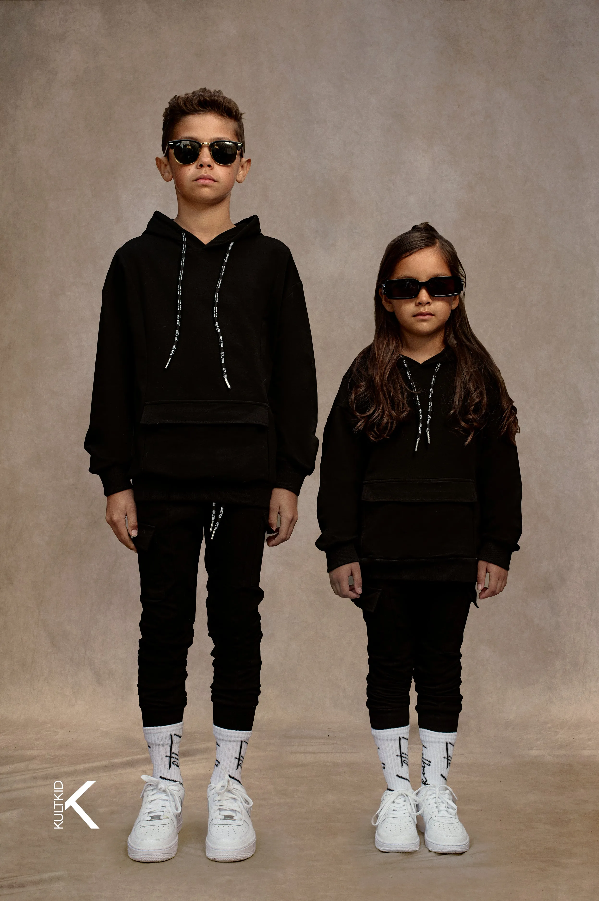 Oversized Cargo Hoodie & Tapered Joggers Set in Triple Black