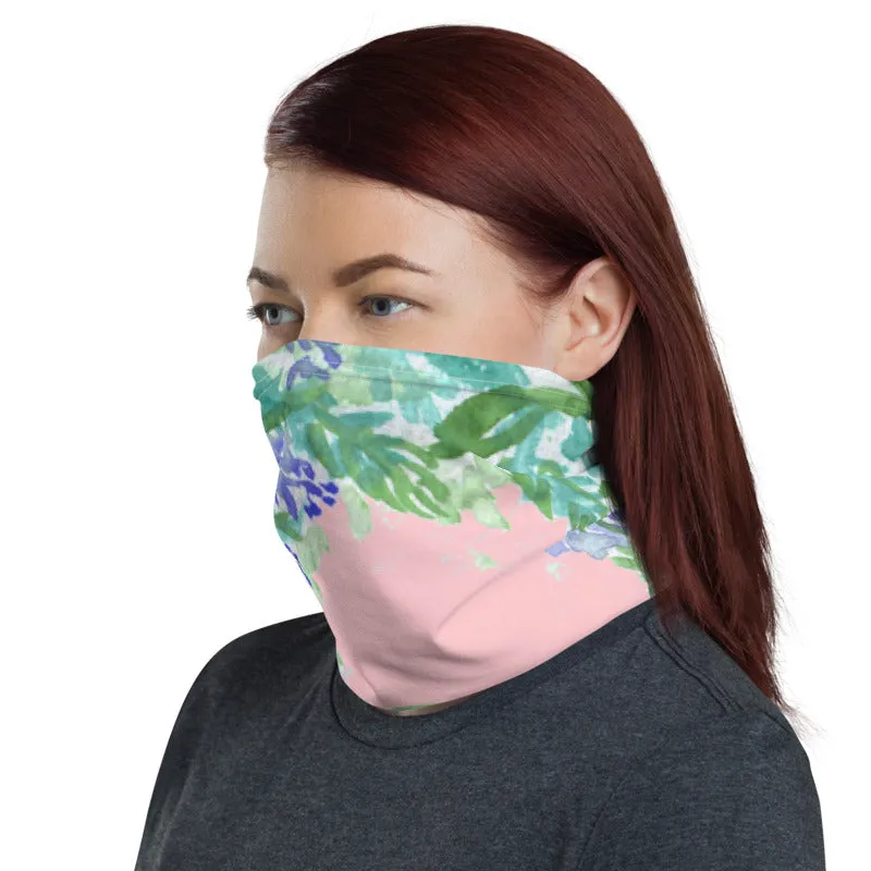 Pink Lavender Neck Gaiter, Floral Print Bandana Face Shield Mask Covering-Made in USA/EU