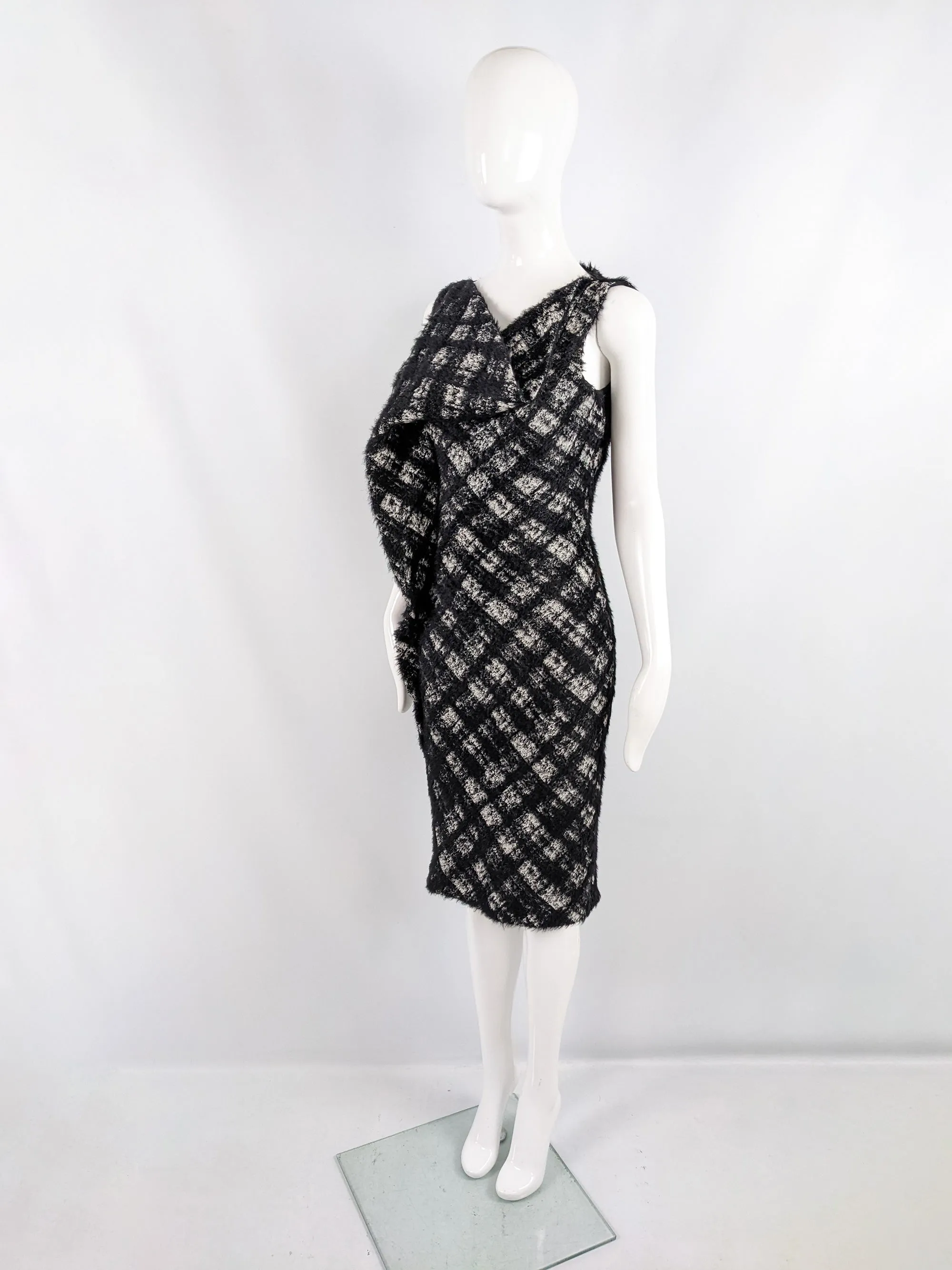 Plein Sud Vintage Black & White Checked Structural Party Dress, 1990s