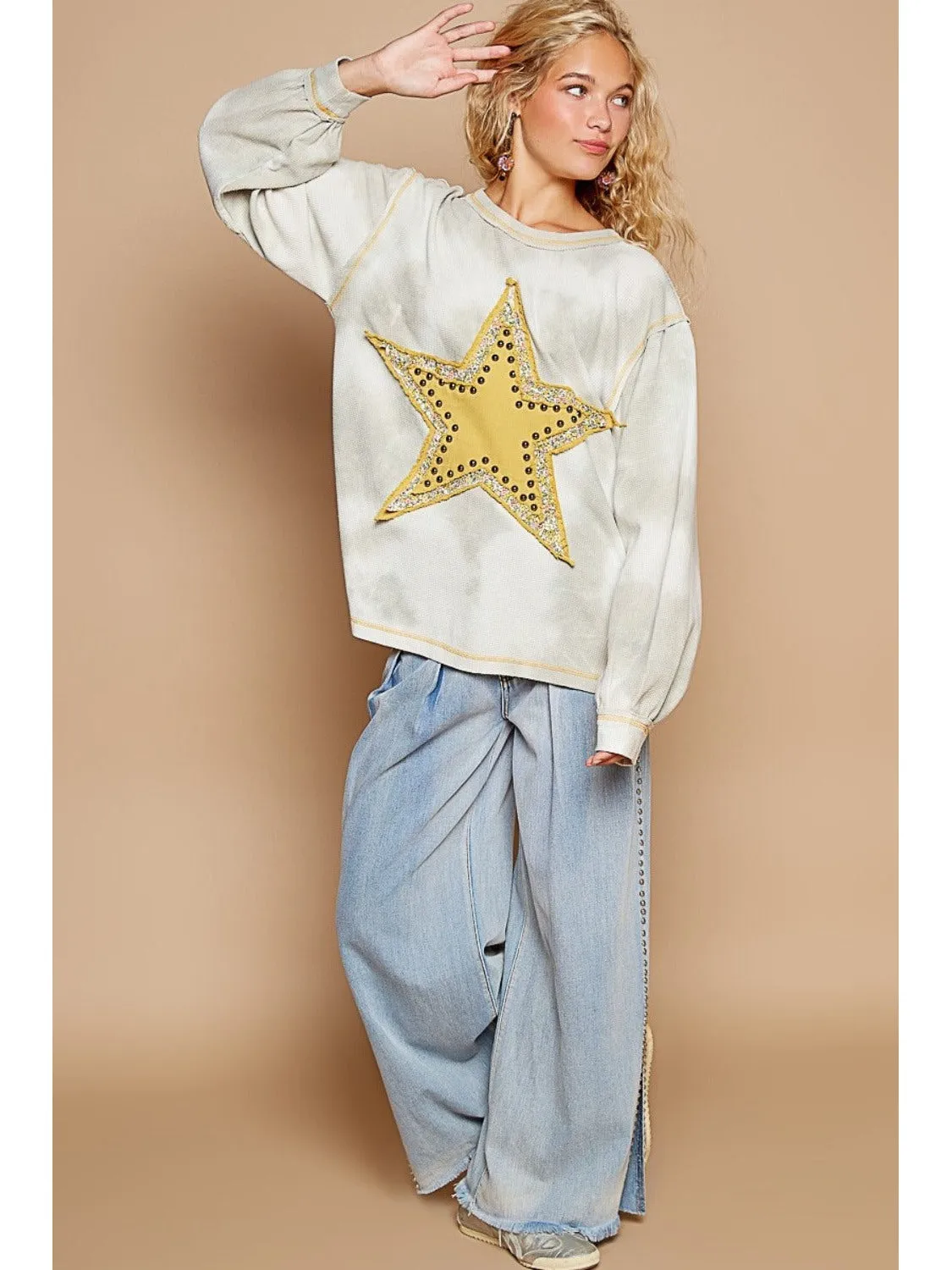 POL Washed Star Patch With Studded Top