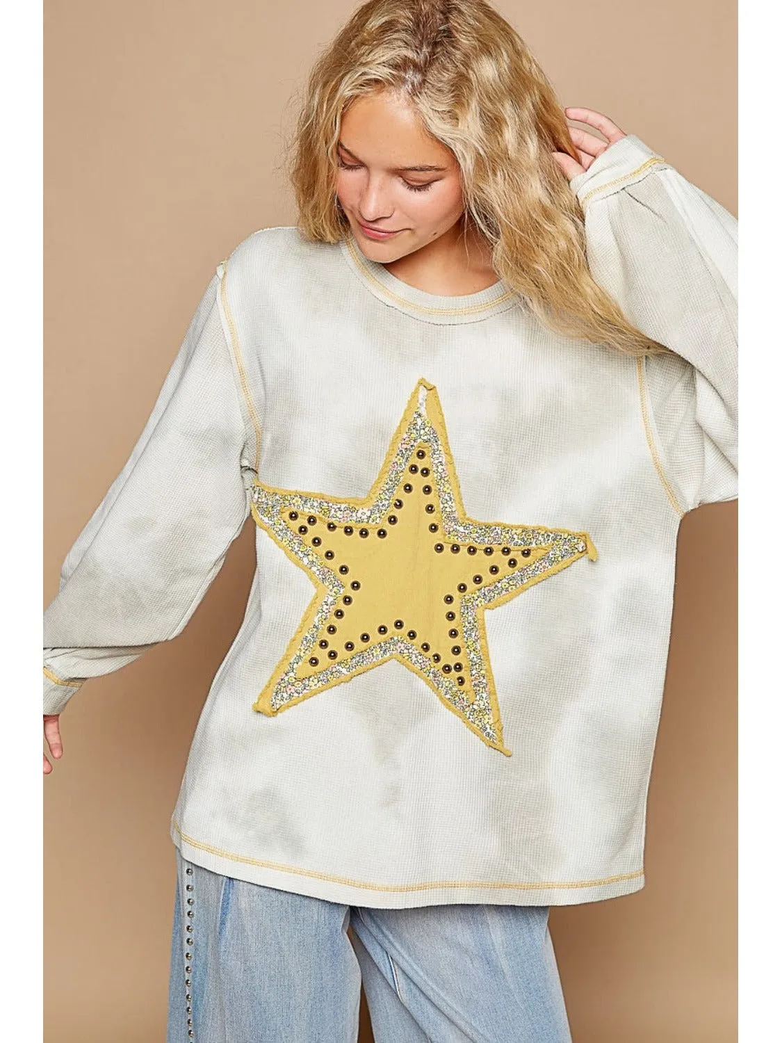 POL Washed Star Patch With Studded Top