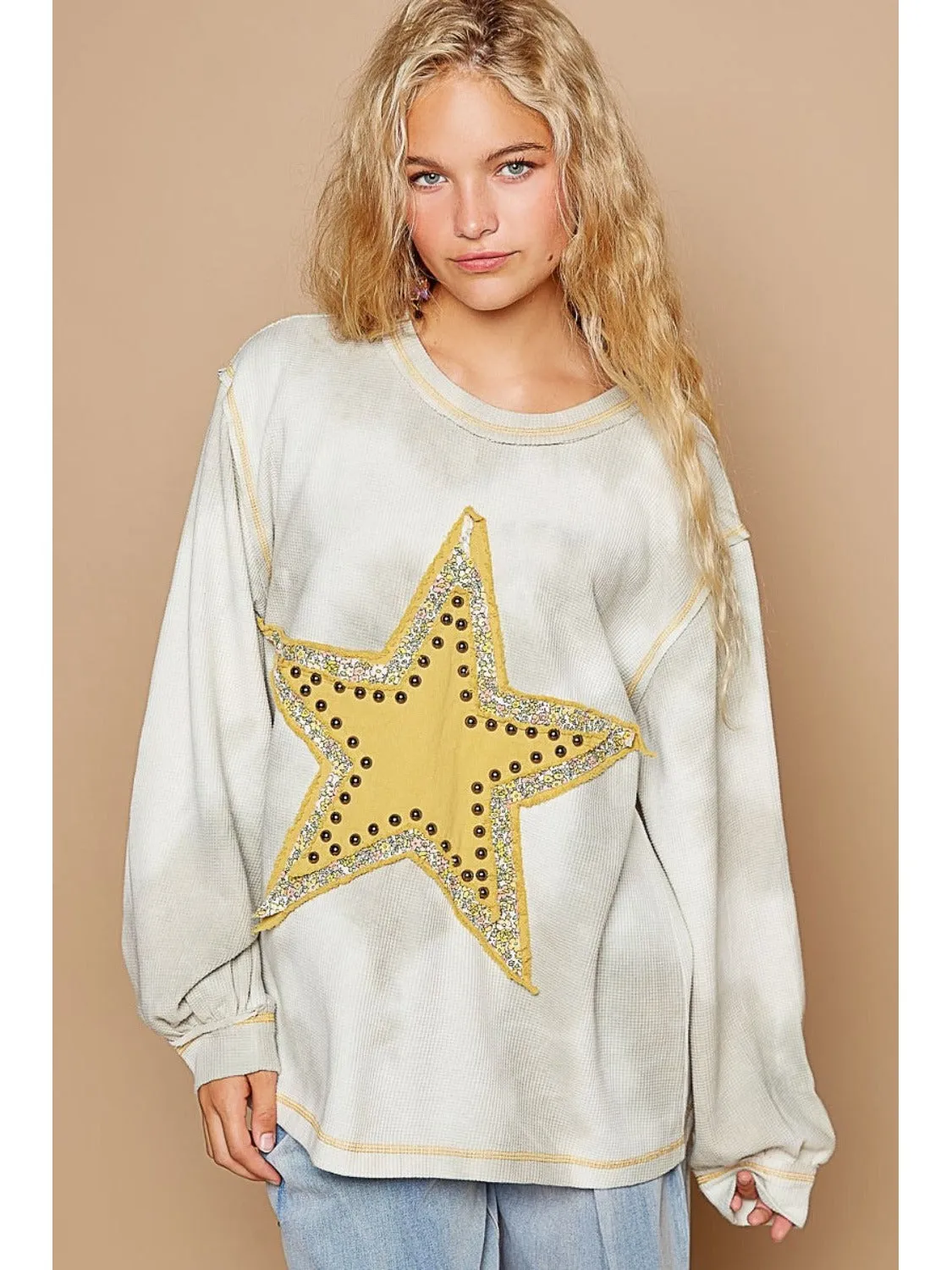 POL Washed Star Patch With Studded Top
