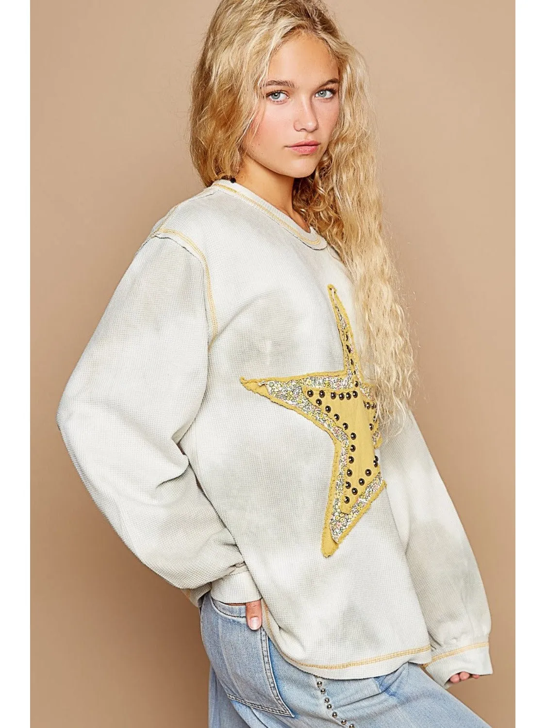 POL Washed Star Patch With Studded Top