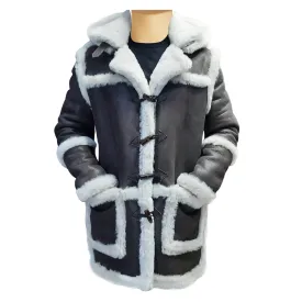 Rayyan's 3/4 length Rancher hooded shearling coat