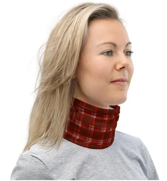 Red Plaid Print Neck Gaiter, Unisex Face Covering Washable Reusable Bandana-Made in USA/EU