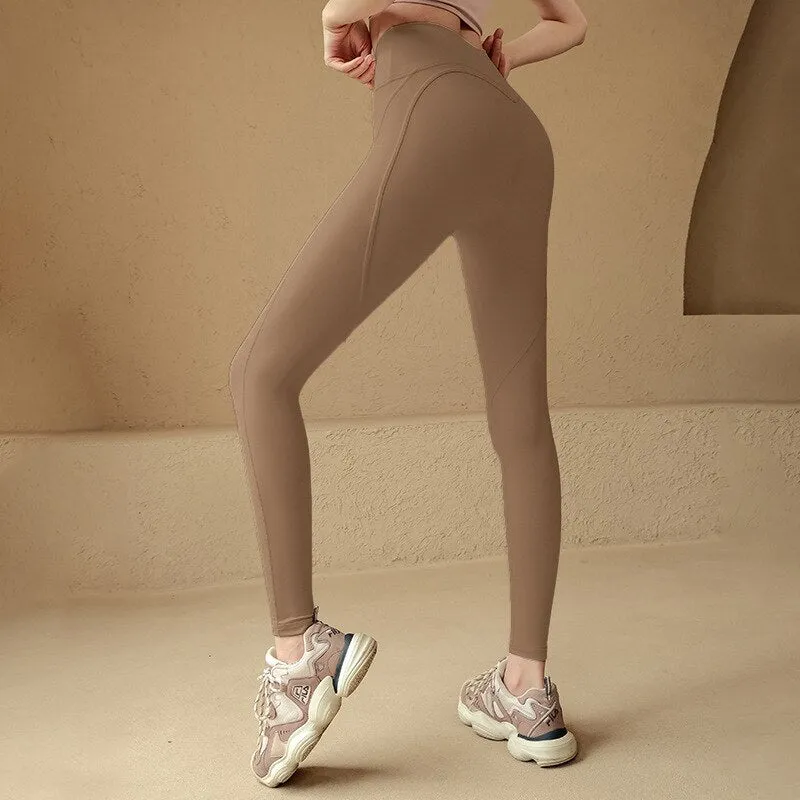 Ruched Crossover Leggings Nake Feel High Waisted Activewear