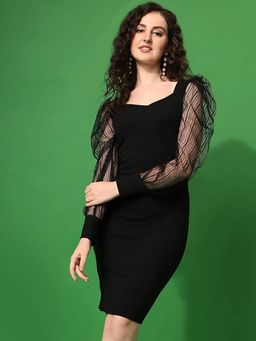 Sleek Black Knit Bodycon Dress