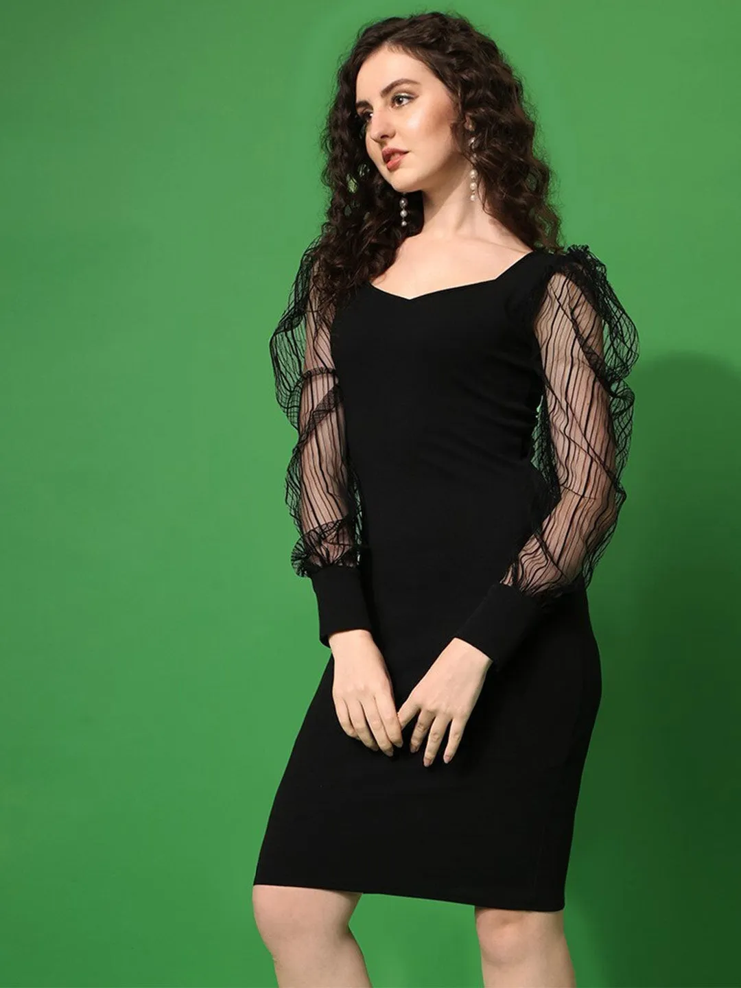 Sleek Black Knit Bodycon Dress
