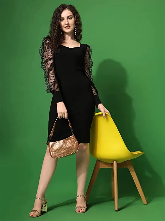 Sleek Black Knit Bodycon Dress