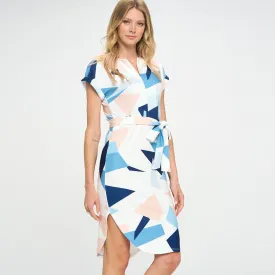 Sleek Geo Print Waist Tie Dress