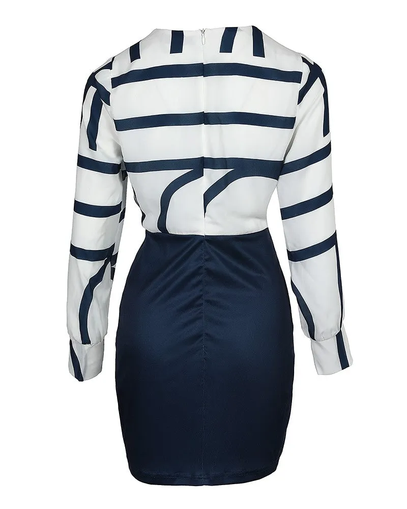 Slim-Fit Printed Contrast Color Commuter Dress
