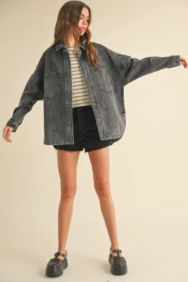 Washed Snap Button Denim Shacket