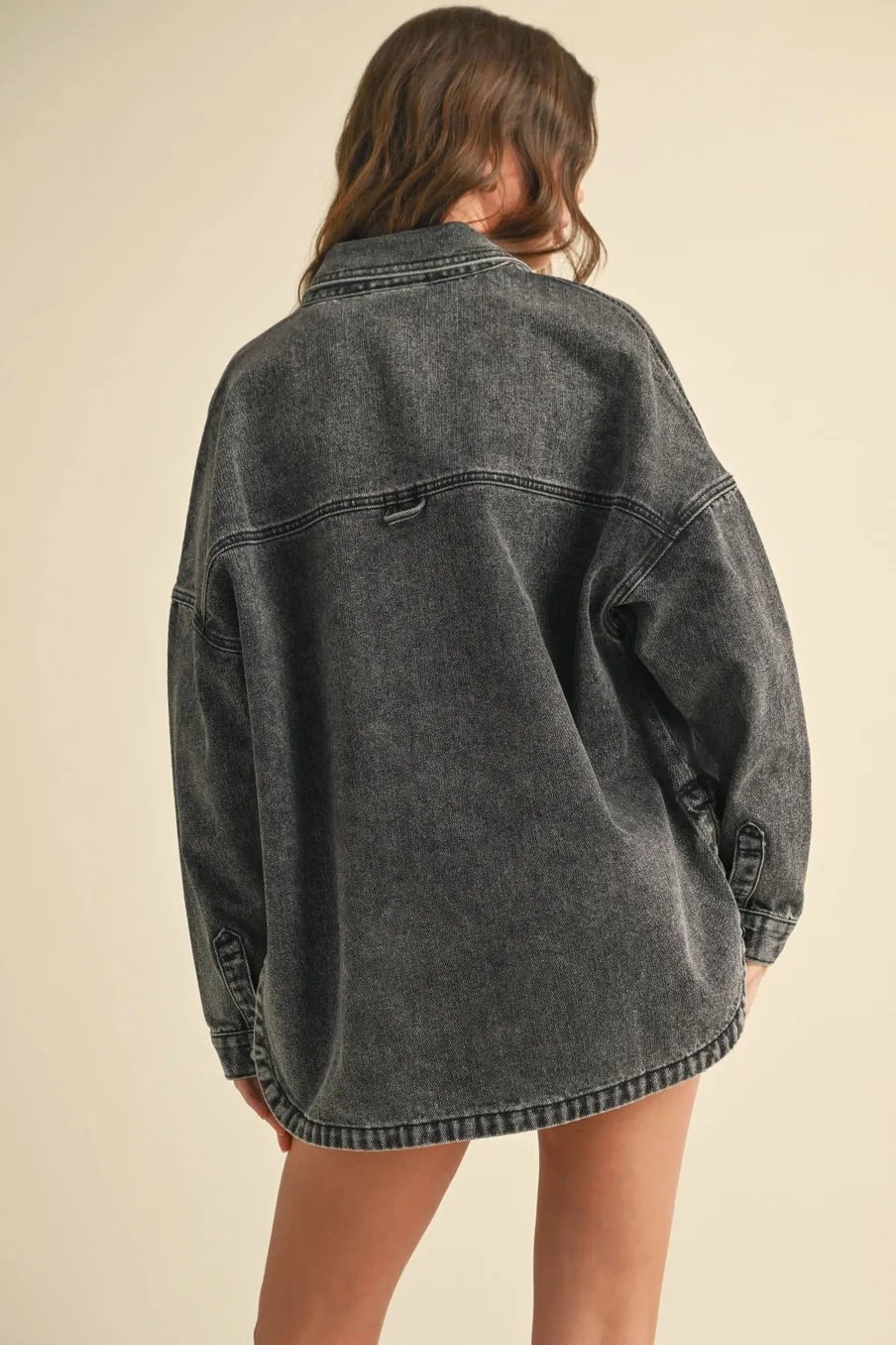 Washed Snap Button Denim Shacket