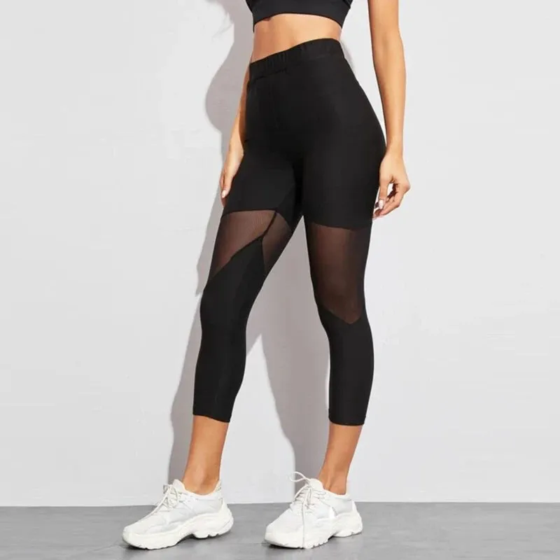 Women Leggings Gothic Insert Mesh Design Trousers Big Size Fitness Pants