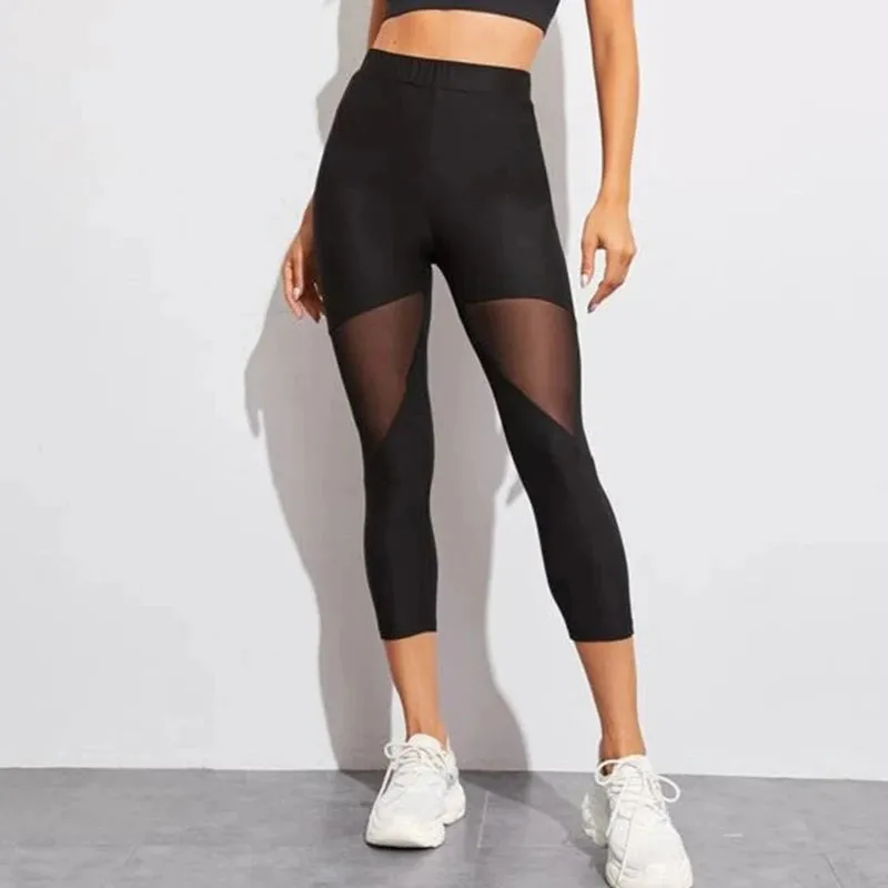 Women Leggings Gothic Insert Mesh Design Trousers Big Size Fitness Pants