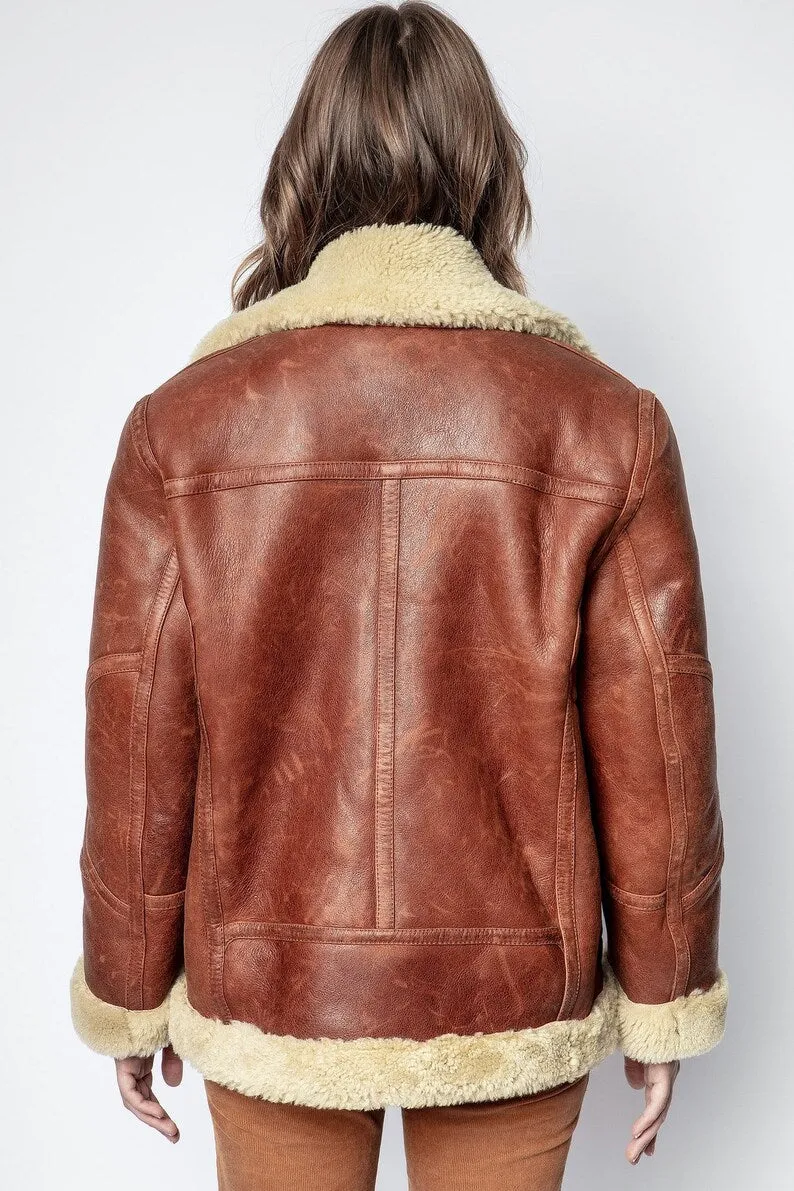 Women's Shearling Biker Leather Jacket